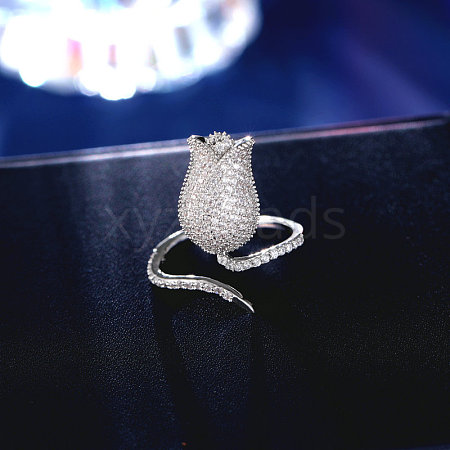 Rose Brass Micro Pave Cubic Zirconia Cuff Rings FS-WGEE242-05-1