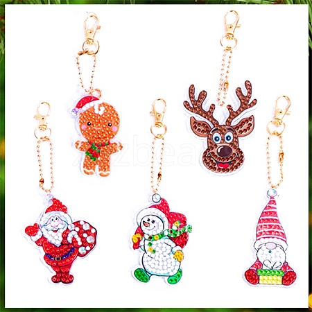 Christmas Theme DIY Diamond Painting Keychain Kit DRAW-PW0007-07G-1