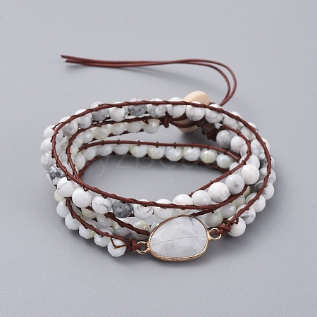 Faceted Glass & Natural Howlite Beaded Wrap Bracelets BJEW-JB05035-04-1