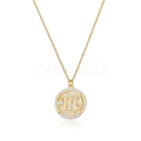 925 Sterling Silver 12 Constellation Necklace Gold Horoscope Zodiac Sign Necklace Round Astrology Pendant Necklace with Zircons Birthday Jewelry Gift for Women Men JN1089H-1