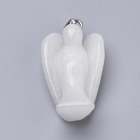 Angel Natural White Jade Pendants with Brass Clasps G-R220-13M-1