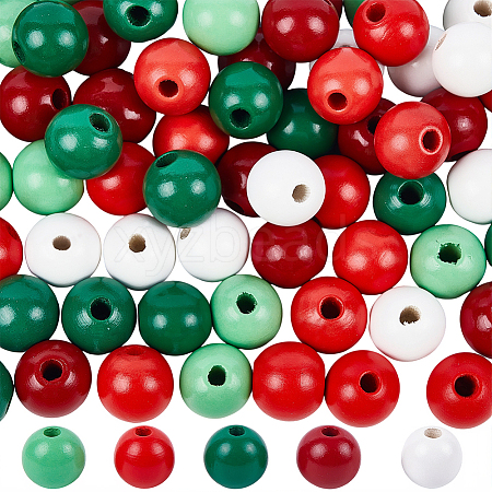200Pcs 5 Colors Spray Painted Wood European Beads WOOD-PA0001-08-1