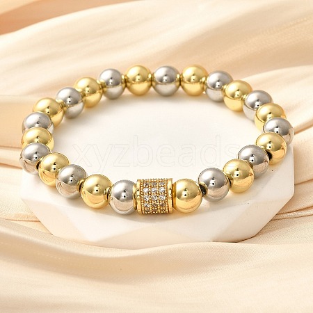 Brass Micro Pave Cubic Zirconia Beads Stretch Bracelets for Women Men BJEW-H201-01A-GP-1