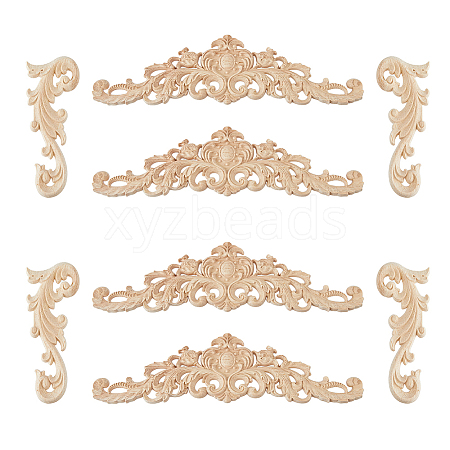 DICOSMETIC 8Pcs 2 Styles Natural Solid Wood Carved Onlay Applique Craft AJEW-DC0001-61-1