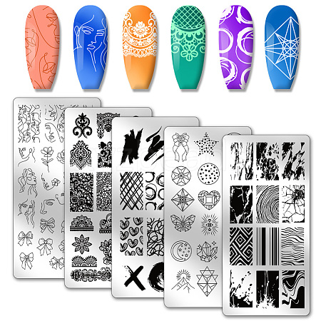 Stainless Steel DIY Nail Art Templates MRMJ-WH0098-001-1