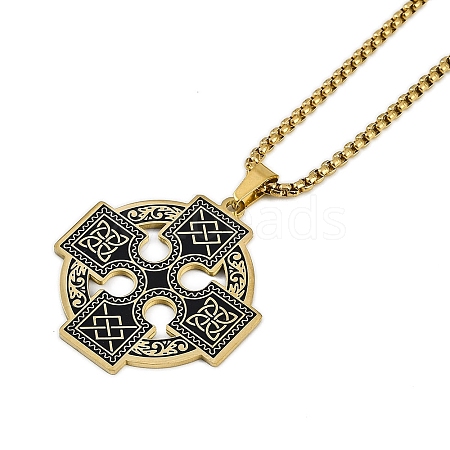 304 Stainless Steel Goth Knot Cross Pendant Box Chain Necklaces NJEW-M010-05G-1