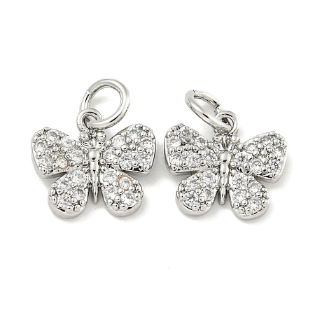 Brass with Clear Cubic Zirconia Charms with Jump Rings KK-Q820-08P-1