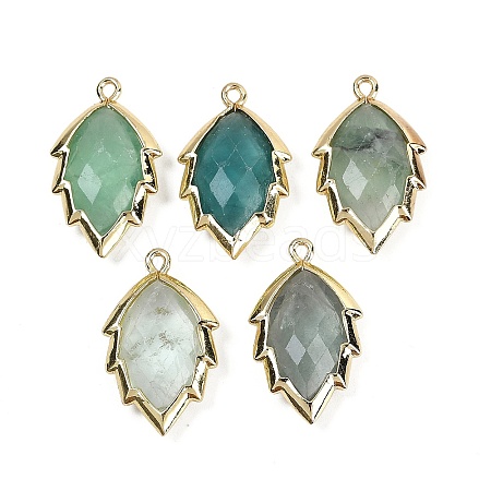 Natural Green Fluorite Faceted Leaf Pendants G-I375-04G-01-1