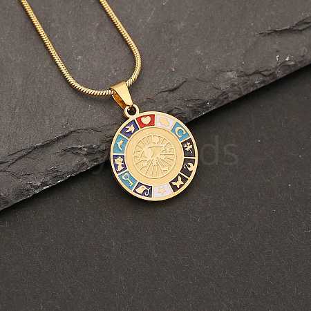 Stainless Steel Enamel Flat Round Pendant Rope Chain Necklaces for Women PW23033140332-1