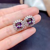 Square Alloy Rhinestone Pendant Necklace & Stud Earring & Finger Ring Sets WG30FCB-02-4