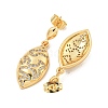 Leaf Brass Pave Clear Cubic Zirconia Dangle Stud Earrings EJEW-M258-37G-2