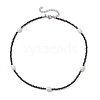 3mm Faceted Round Natural Black Spinel & Natural Cultured Freshwater Pearl Beaded Necklaces for Women NJEW-JN05108-4