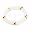 White Acrylic Curved Tube Chunky Stretch Bracelet with CCB Plastic for Women BJEW-JB08126-02-1
