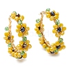 Glass Flower Hoop Earrings EJEW-TA00587-1