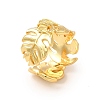 Brass Tropical Leaf Wrap Open Cuff Ring for Women RJEW-A015-08G-3
