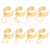 8Pcs 8 Style 304 Stainless Steel Open Cuff Rings Set with Hollow Charms RJEW-AB00002-1