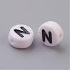 Flat Round with Letter N Acrylic Beads X-PL37C9070-N-2