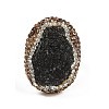 Oval Natural Tektite & Rhinestone Finger Rings RJEW-P128-02G-2