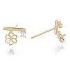 Brass Micro Pave Clear Cubic Zirconia Stud Earring Findings KK-N232-03-NF-2