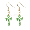 Glass Seed Braided Cross Dangle Earrings EJEW-JE05042-1