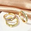 Brass Micro Pave Clear Cubic Zirconia Enamel Cuff Rings for Women RJEW-L113-021G-3