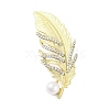 Alloy Crystal Rhinestone & Plastic Pearl Feather Brooch for Women JEWB-M045-08LG-1