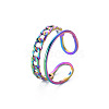 Rainbow Color 304 Stainless Steel Curb Chain Shape Cuff Ring RJEW-N038-038M-3