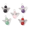 Natural Green Aventurine/Rose Quartz/Tiger Eye/Carnelian/Amethyst/Lava Rock Heart Angel Pendants PALLOY-JF03186-02-1