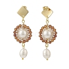 4 Pair 4 Style Natural Mixed Gemstone & Shell Pearl Beaded Flower Dangle Stud Earrings EJEW-JE05076-5
