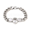 Crown Heart 304 Stainless Steel Links BJEW-D379-18P-2