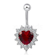 Piercing Jewelry Real Platinum Plated Brass Rhinestone Heart Navel Ring Belly Rings AJEW-EE0001-32B