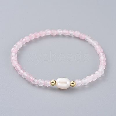 Natural Rose Quartz Beads Stretch Bracelets BJEW-JB04676-01-1