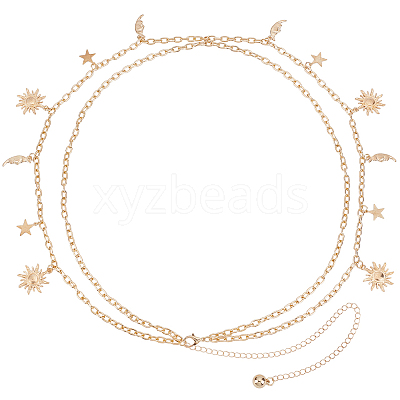 Alloy Moon Sun Star Double Layer Tassel Waist Chains AJEW-GF0013-25G-1