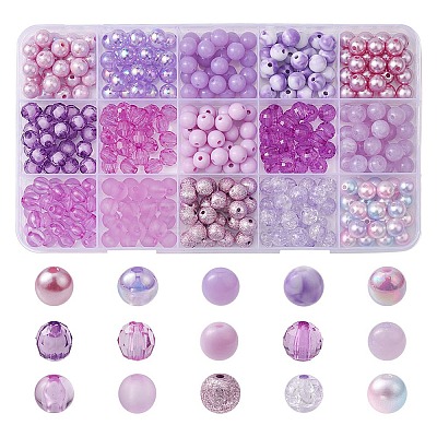 375Pcs 15 Styles Acrylic Beads MACR-YW0002-59A-1