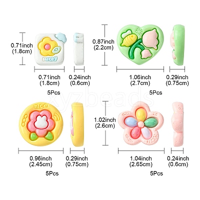 20Pcs 4 Styles Opaque Flower Resin Cabochons RESI-FS0001-55-1