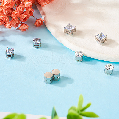 8Pcs 4 Style Clear Cubic Zirconia Flat Round Clip-on Earrings EJEW-TA0001-15-1