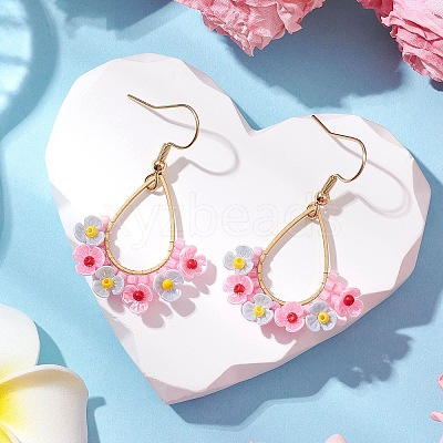 2Pairs Resin & Glass Seed Beads Teardrop Dangle Earrings EJEW-MZ00401-1