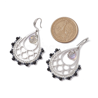 Natural Black Onyx Boho Dangle Earrings EJEW-MZ00301-1