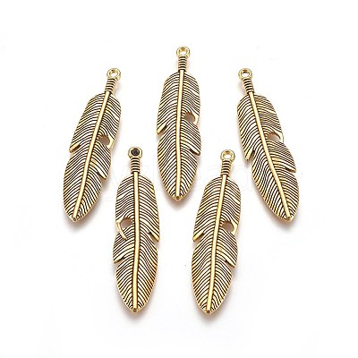 Tibetan Style Alloy Feather Big Pendants TIBEP-A12720-AG-RS-1