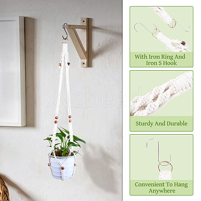 2Pcs Handmade Macrame Polyester with Wood Bead Plant Hanger AJEW-HS0001-47A-1
