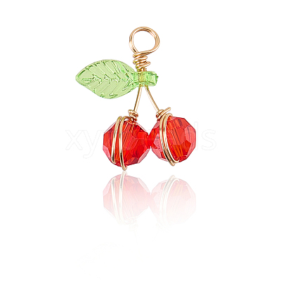 40Pcs Cherry Glass Pendants FIND-SC0016-51-1