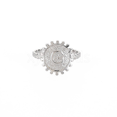 Non-Tarnish 304 Stainless Steel Flat Round with Initial Letter Open Cuff Ring for Men Women RJEW-S405-246P-G-1