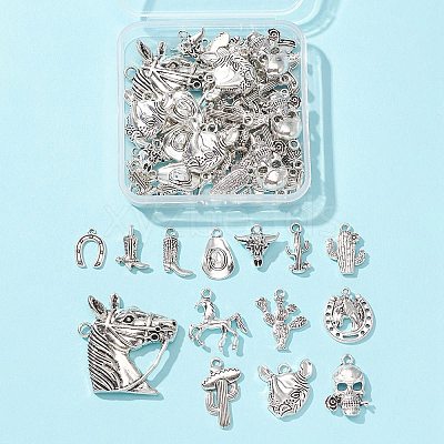 58Pcs 14 Styles Tibetan Style Alloy Pendants TIBE-FS0001-04-1