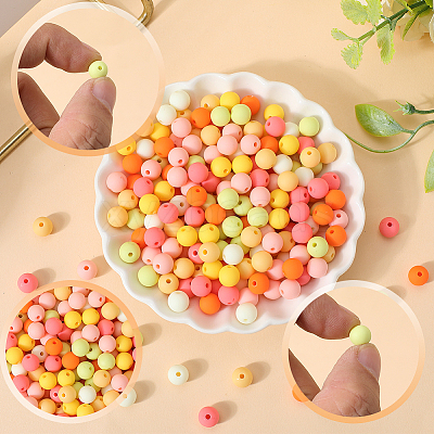 500Pcs Rubberized Style Imitated Silicone Acrylic Beads OACR-SP0001-33C-1