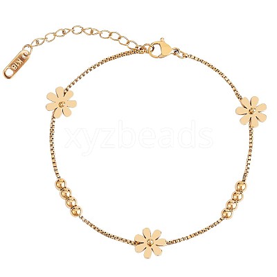 Stainless Steel Daisy Flowers Ankle with Box Chains for Women JA196B-1