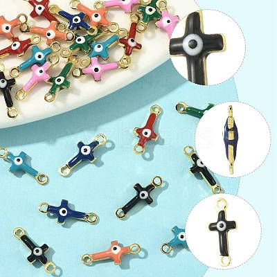 28Pcs 7 Colors Brass Enamel Connector Charms KK-FS0002-04-1