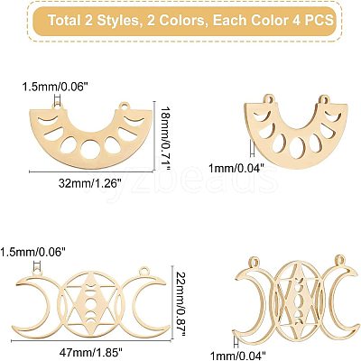 16Pcs 4 Style 201 Stainless Steel Pendant Links STAS-DC0002-64-1