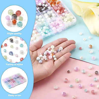 850Pcs Crackle Glass Beads Strands GLAA-FS0002-08-1