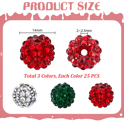 75Pcs 3 Colors Acrylic Resin Rhinestone Graduated Beads RESI-GA0001-35-1