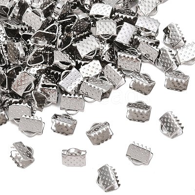 Tarnish Resistant 304 Stainless Steel Ribbon Crimp Ends STAS-S047-056-1